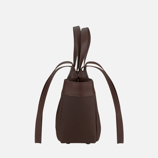 Tote Bag Petite side profile in dark brown showing double handles and long shoulder straps