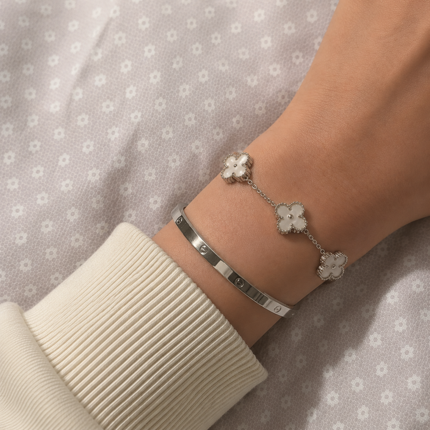 Trèfle Bracelet Silver & Pearl