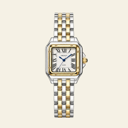 Le Marais Watch Aurore, two-tone steel and gold square women watch