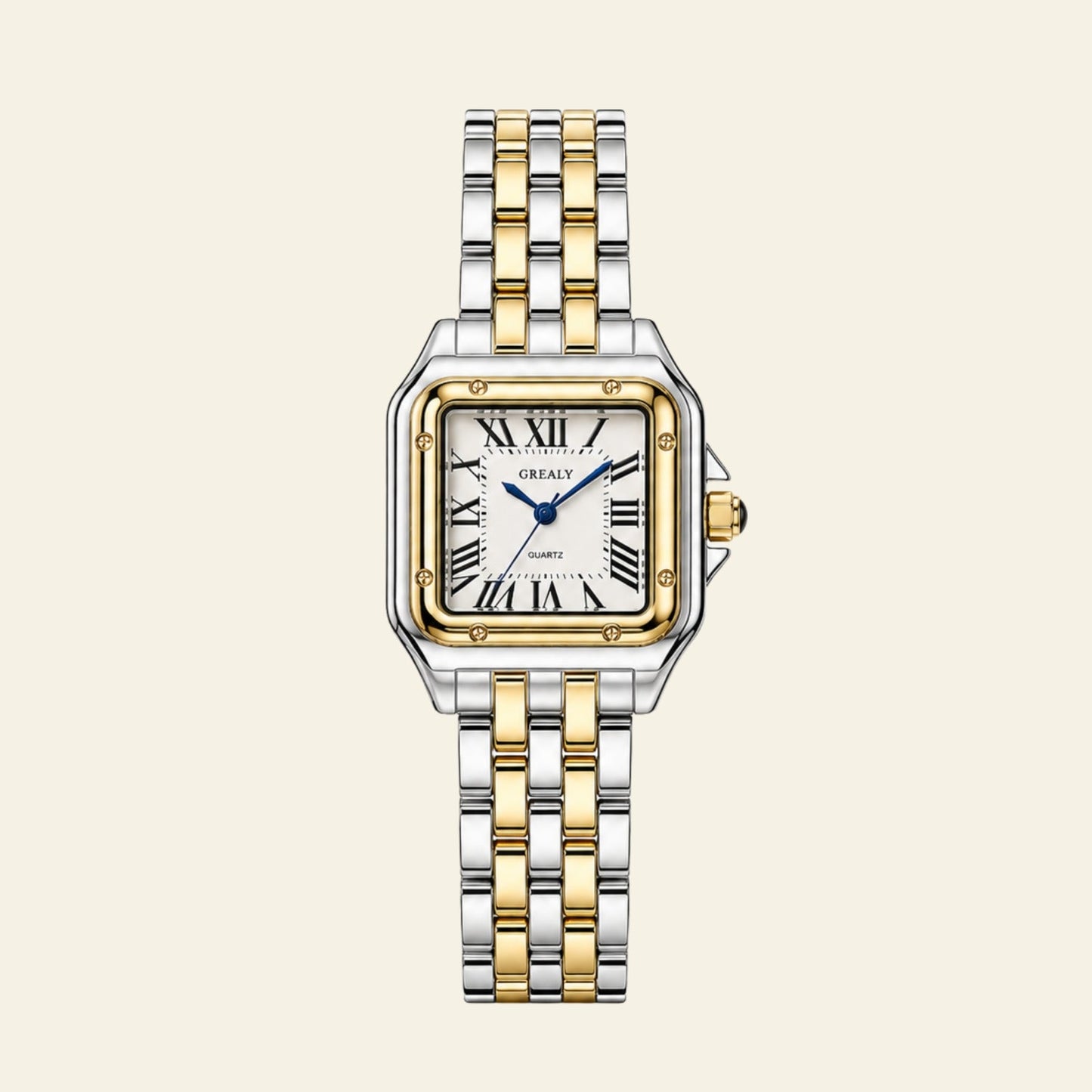 Le Marais Watch Aurore, two-tone steel and gold square women watch