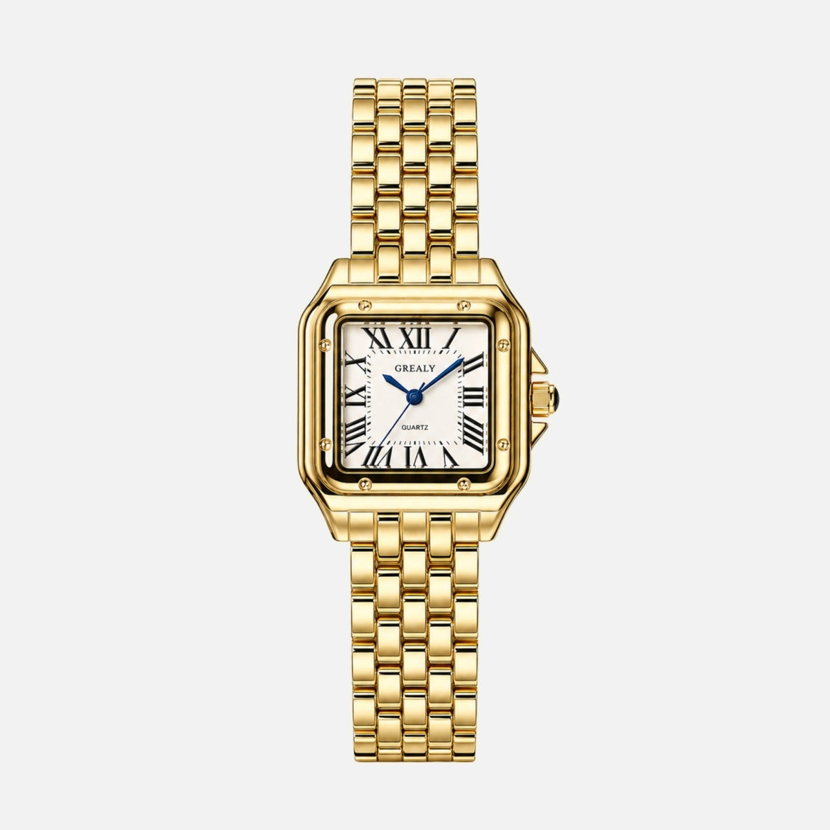Marceau Watch Ivoire women's watch in gold tone with white Roman numeral dial, front view, by Vaurie Paris