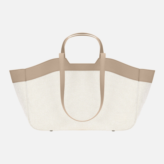 Tote Bag Beige by Vaurie Paris, front view with cream textured body, taupe trim and double handles