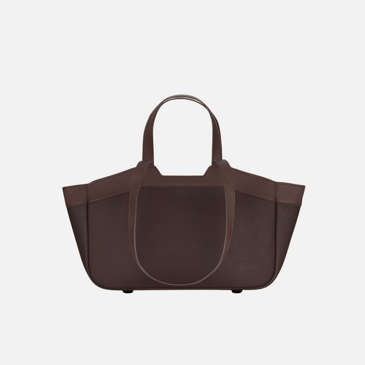 Tote Bag Petite in dark brown by Vaurie Paris, front view with textured body, top handles and shoulder straps