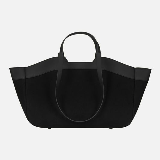 Tote Bag Full Black by Vaurie Paris, front view of large black tote bag with top handles and shoulder straps