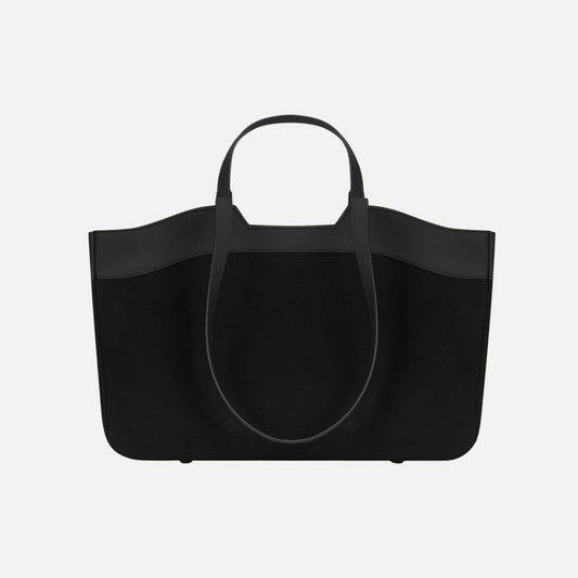 Tote Bag Full Black straight-on view showing textured black body with smooth trim and double handles