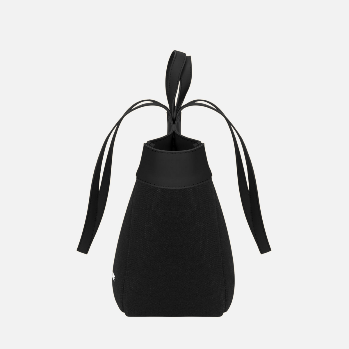 Tote Bag Full Black side profile with tall handles and long black shoulder straps