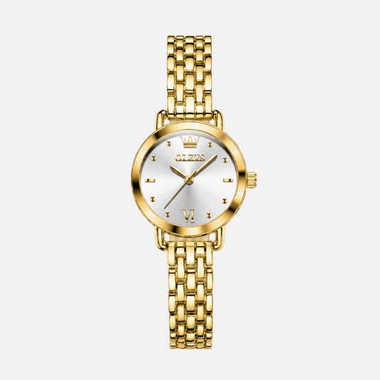 Vendôme Watch Onyx women's watch by Vaurie Paris with gold tone case, silver-tone sunray dial and link bracelet